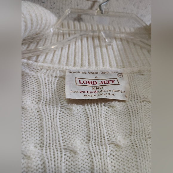 Lord Jeff Knit Cardigan Sweater 100% Wintuk Made In USA Fair Isle Style M Beige - Picture 4 of 16